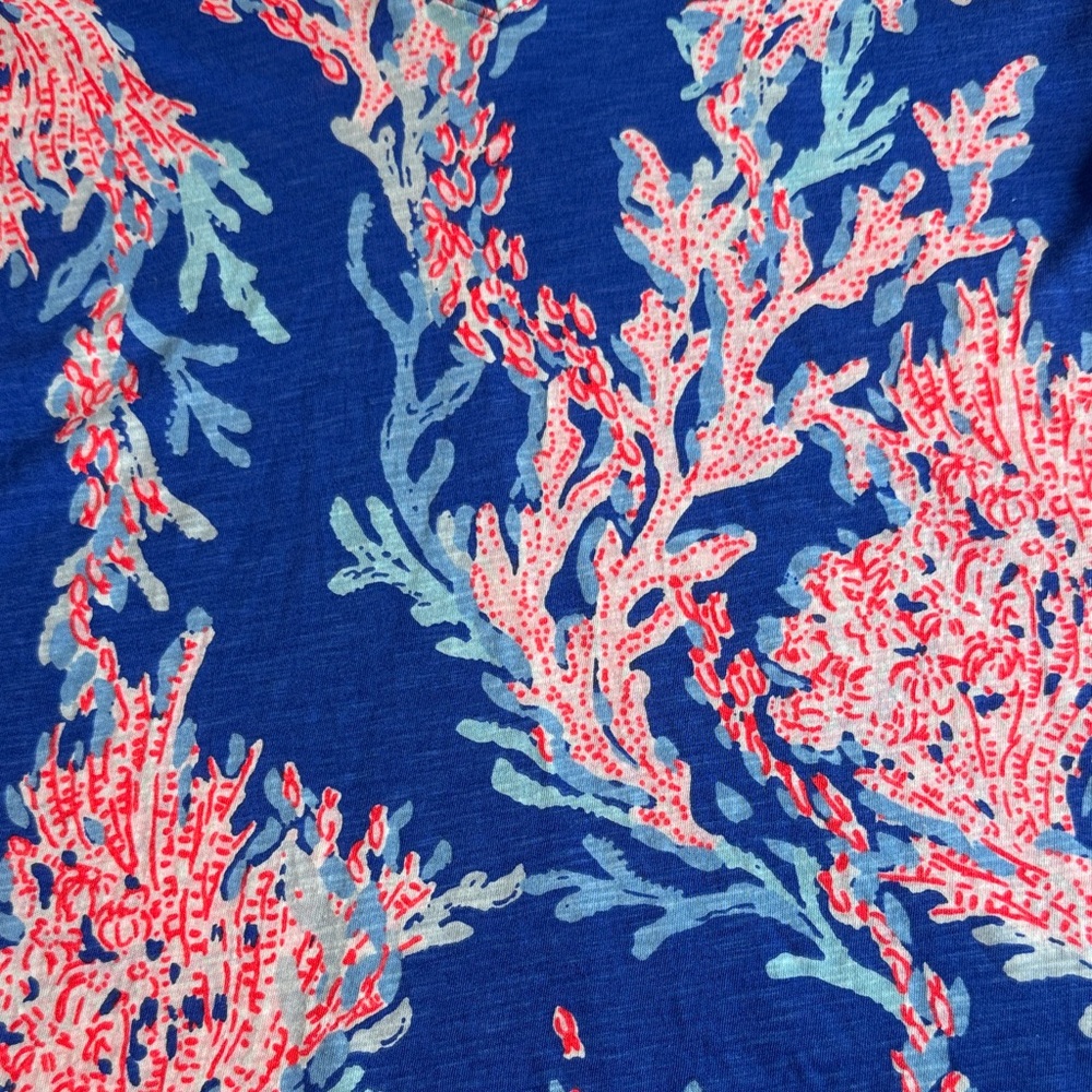 Lilly Pulitzer Etta V-Neck Blue and Pink Coral Print Top SUMMER SALE!